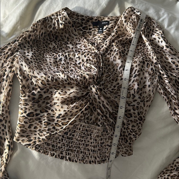 Aqua Tan Puff Sleeve Wrap Blouse - Picture 4 of 5